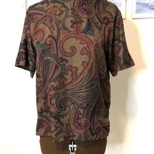 Vintage Silk Paisley Print Short Sleeve Top